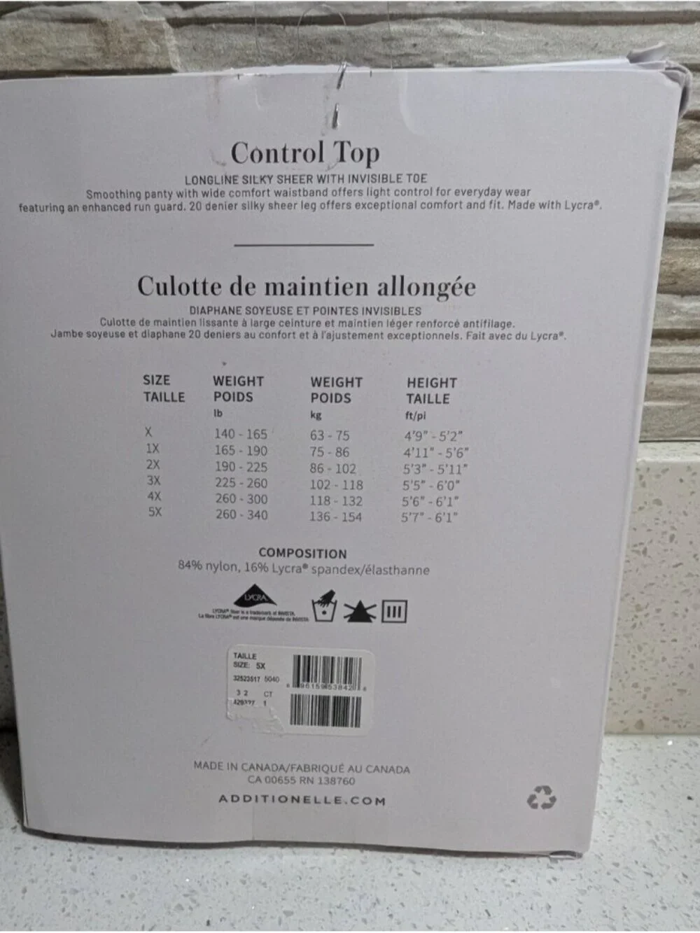 Addition Elle LONGLINE SILKY SHEER Hoisery Control Top, Invisible Toe Plus Sz 5x